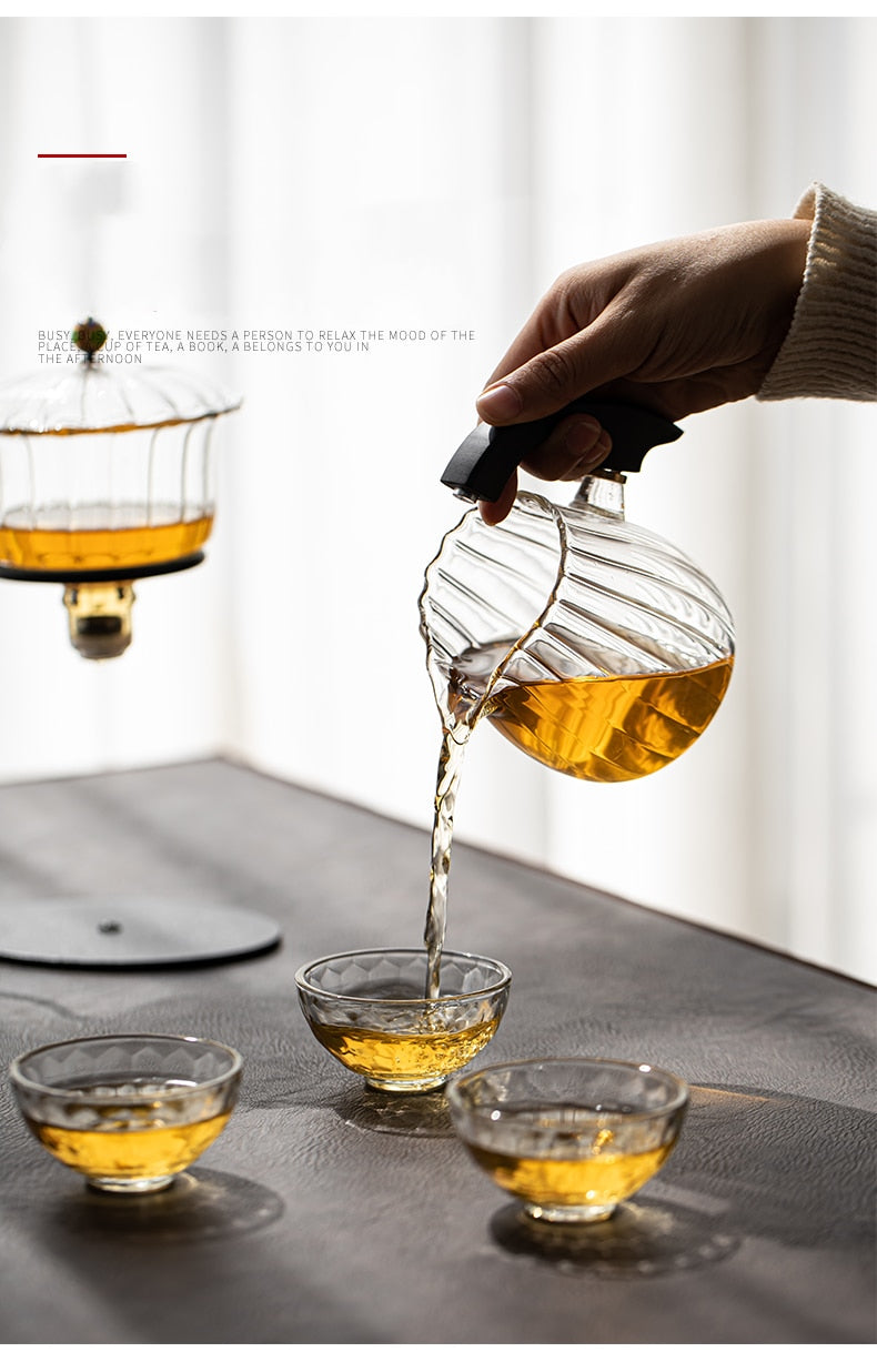 Creative Flower Arrangement Teapot Glass Lazy Automatic Tea Making Household Pu'er Scented Kung Fu tea Tea Set Infuser Drinking-Health Wisdom™