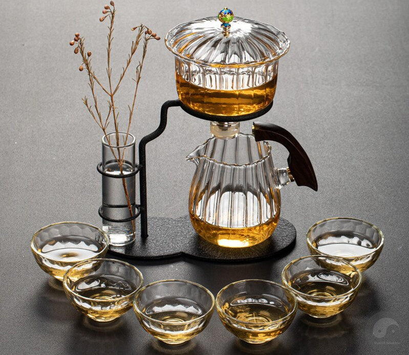 Creative Flower Arrangement Teapot Glass Lazy Automatic Tea Making Household Pu'er Scented Kung Fu tea Tea Set Infuser Drinking-Health Wisdom™