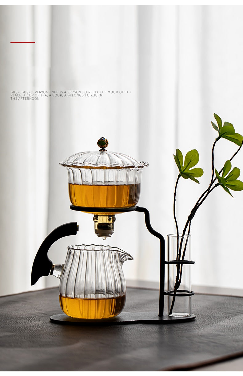 Creative Flower Arrangement Teapot Glass Lazy Automatic Tea Making Household Puer Scented Kung Fu tea Tea Set Infuser Drinking-Health Wisdom™
