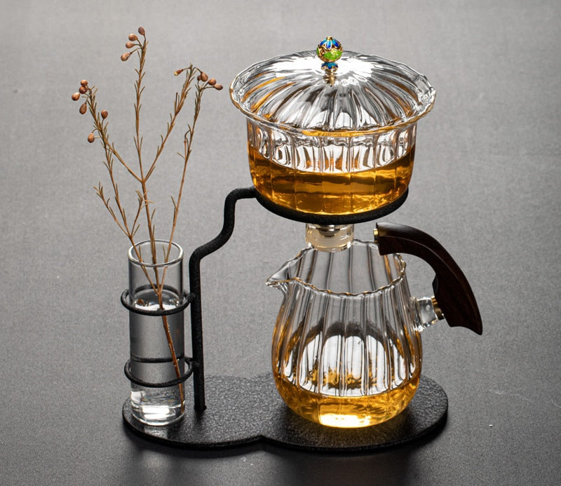 Creative Flower Arrangement Teapot Glass Lazy Automatic Tea Making Household Puer Scented Kung Fu tea Tea Set Infuser Drinking-Health Wisdom™