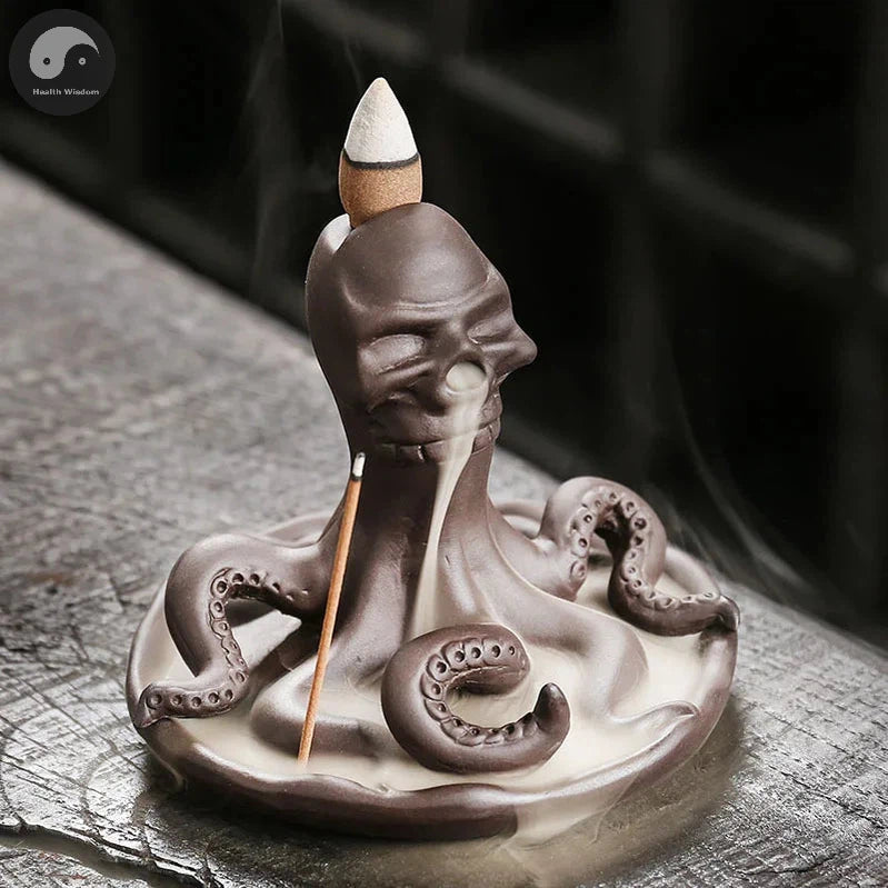 Creative Funny Skull Home Ornaments Home Decor Ocean Animal Octopus Backflow Incense Burner Incense Stick Burner (No Incense)-Health Wisdom™