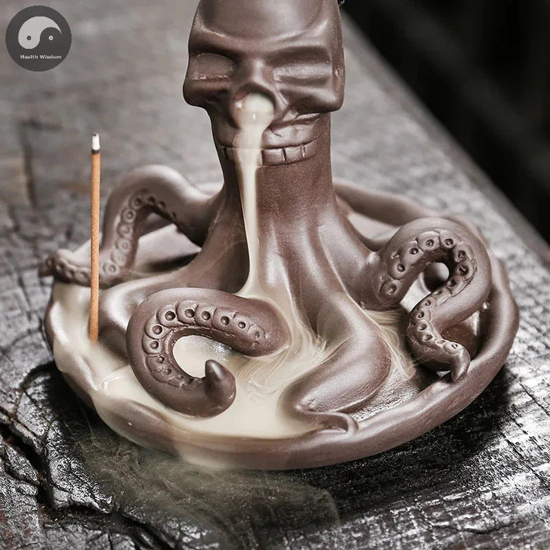 Creative Funny Skull Home Ornaments Home Decor Ocean Animal Octopus Backflow Incense Burner Incense Stick Burner (No Incense)-Health Wisdom™