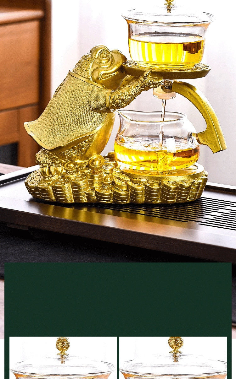 Creative Golden Toad Automatic Tea Set Set Household Heat-resistant Glass Tea Maker Tea Cup Office Kung Fu Teapot-Health Wisdom™