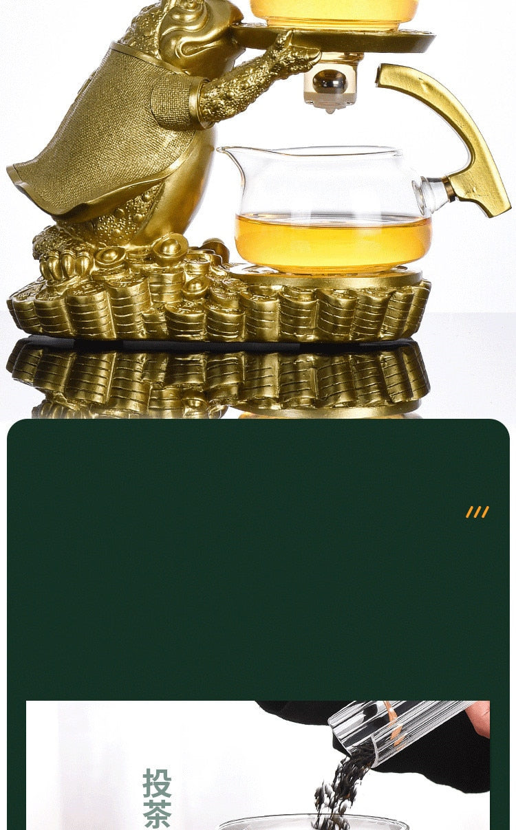 Creative Golden Toad Automatic Tea Set Set Household Heat-resistant Glass Tea Maker Tea Cup Office Kung Fu Teapot-Health Wisdom™