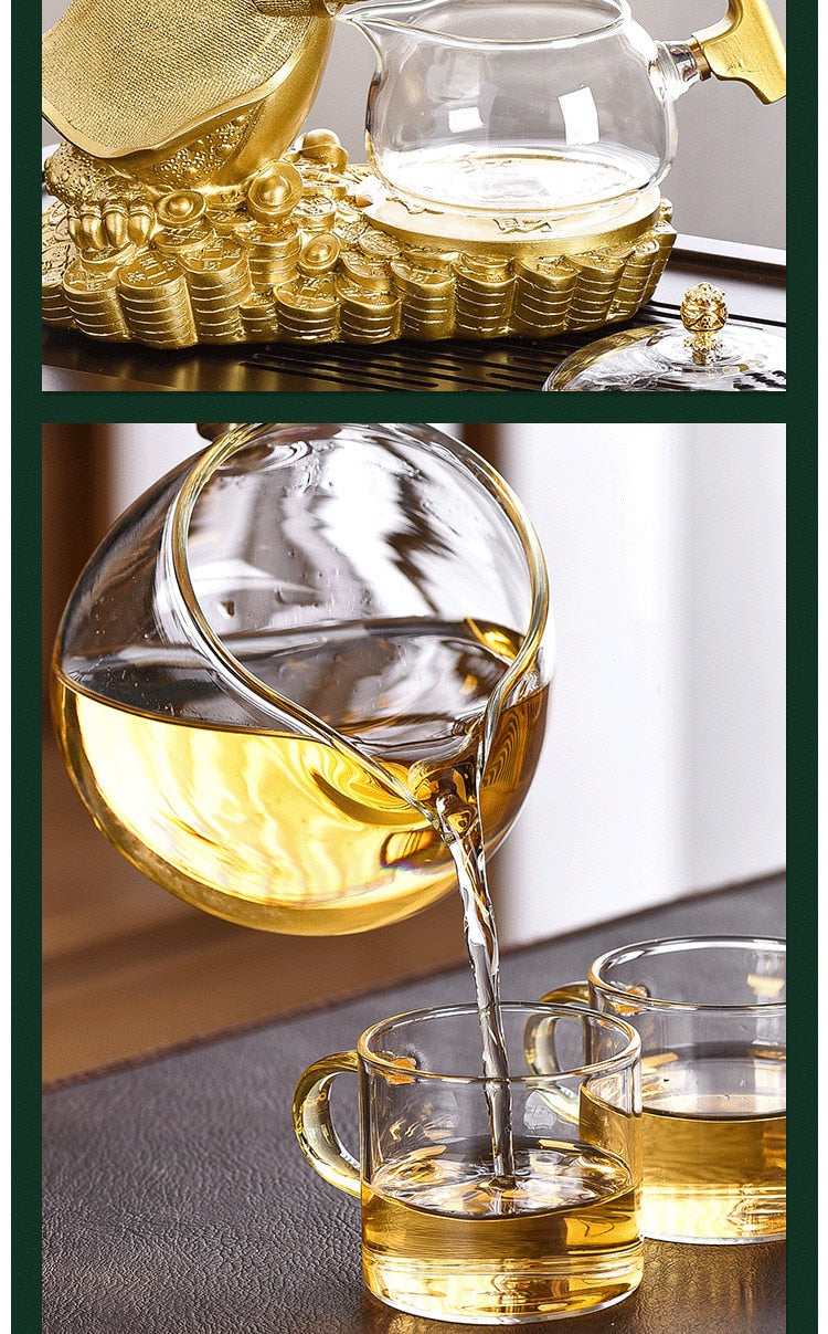 Creative Golden Toad Automatic Tea Set Set Household Heat-resistant Glass Tea Maker Tea Cup Office Kung Fu Teapot-Health Wisdom™