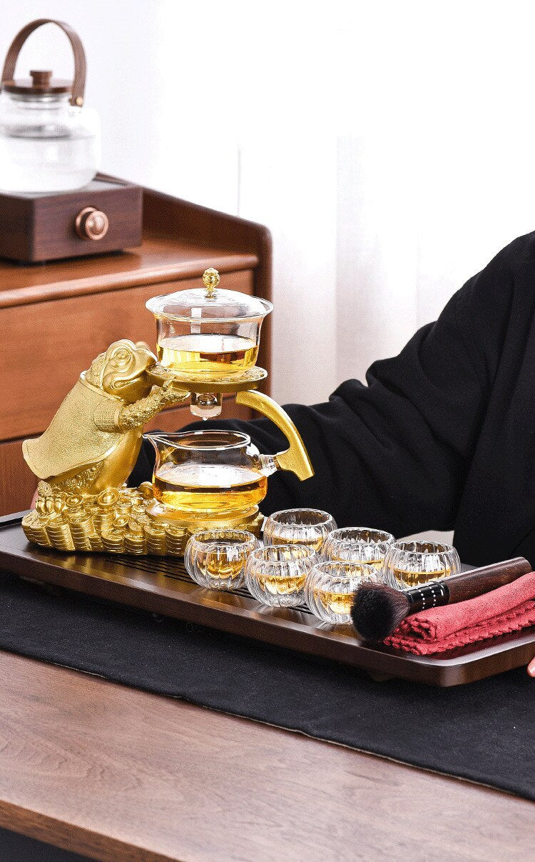 Creative Golden Toad Automatic Tea Set Set Household Heat-resistant Glass Tea Maker Tea Cup Office Kung Fu Teapot-Health Wisdom™