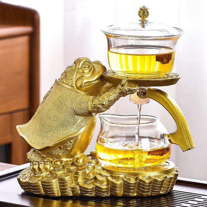 Creative Golden Toad Automatic Tea Set Set Household Heat-resistant Glass Tea Maker Tea Cup Office Kung Fu Teapot-Health Wisdom™