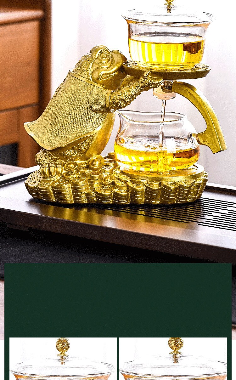 Creative Golden Toad Automatic Tea Set Set Household Heat-resistant Glass Tea Maker Tea Cup Office Kung Fu Teapot-Health Wisdom™