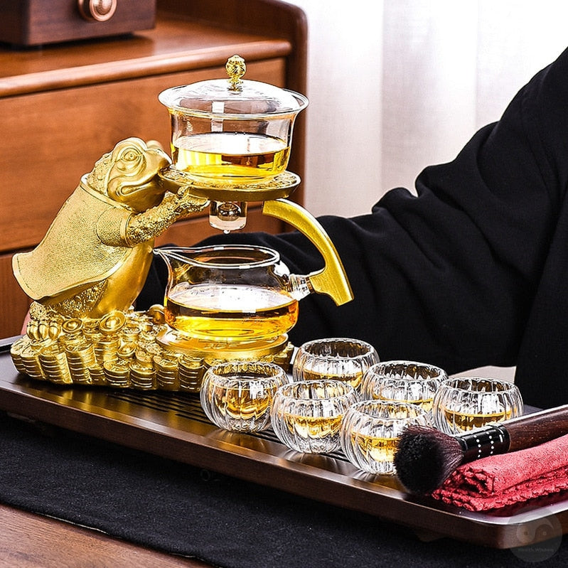 Creative Golden Toad Automatic Tea Set Set Household Heat-resistant Glass Tea Maker Tea Cup Office Kung Fu Teapot-Health Wisdom™