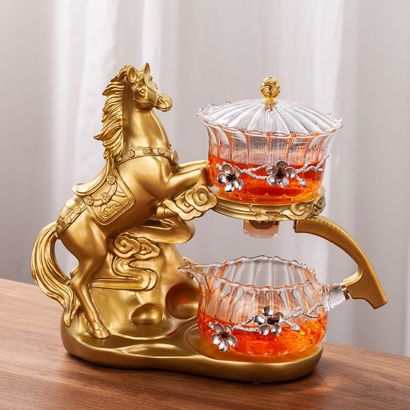 Creative Horse Teapot Full Automatic Glass Teapot Infuser Magnetic Water Diversion Heat-resistant Kungfu Tea Drinking Tea Set-Health Wisdom™