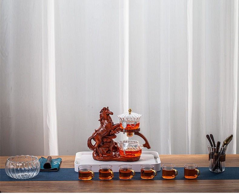 Creative Horse Teapot Full Automatic Glass Teapot Infuser Magnetic Water Diversion Heat-resistant Kungfu Tea Drinking Tea Set-Health Wisdom™