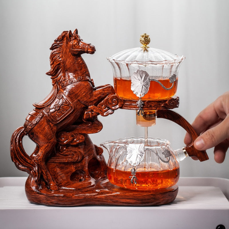 Creative Horse Teapot Full Automatic Glass Teapot Infuser Magnetic Water Diversion Heat-resistant Kungfu Tea Drinking Tea Set-Health Wisdom™