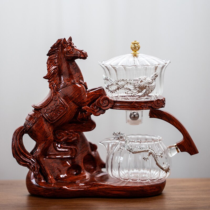 Creative Horse Teapot Full Automatic Glass Teapot Infuser Magnetic Water Diversion Heat-resistant Kungfu Tea Drinking Tea Set-Health Wisdom™