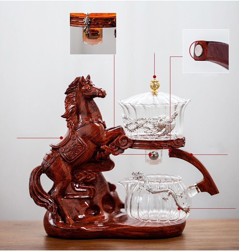 Creative Horse Teapot Full Automatic Glass Teapot Infuser Magnetic Water Diversion Heat-resistant Kungfu Tea Drinking Tea Set-Health Wisdom™