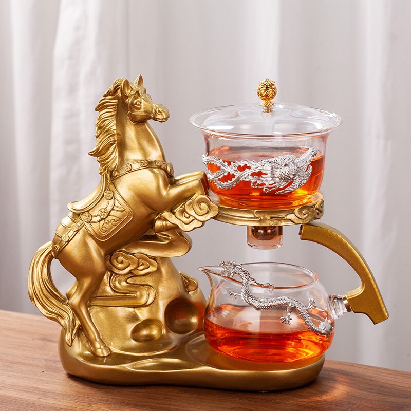 Creative Horse Teapot Full Automatic Glass Teapot Infuser Magnetic Water Diversion Heat-resistant Kungfu Tea Drinking Tea Set-Health Wisdom™