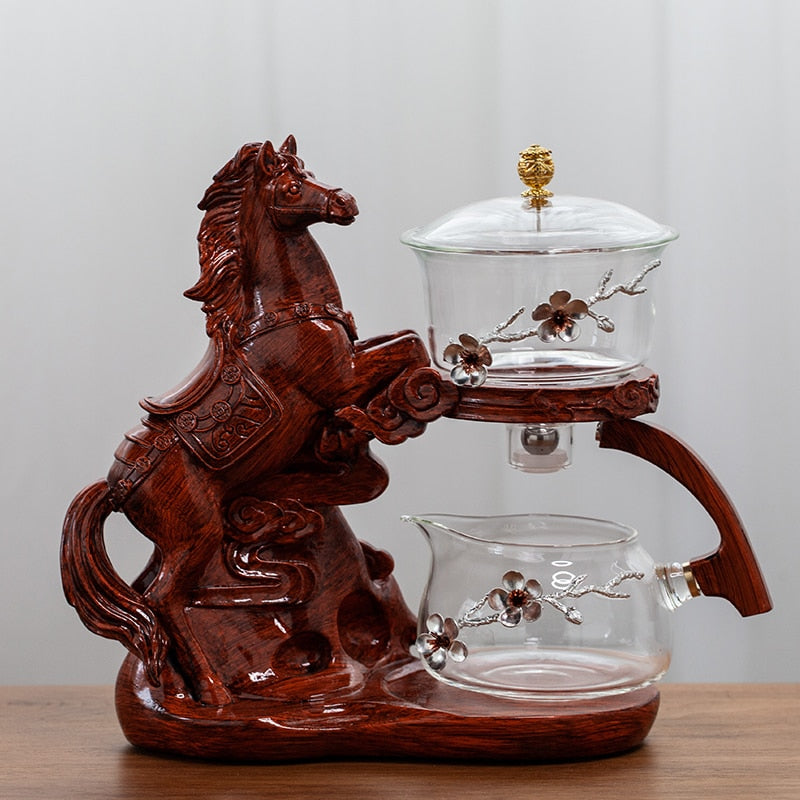 Creative Horse Teapot Full Automatic Glass Teapot Infuser Magnetic Water Diversion Heat-resistant Kungfu Tea Drinking Tea Set-Health Wisdom™