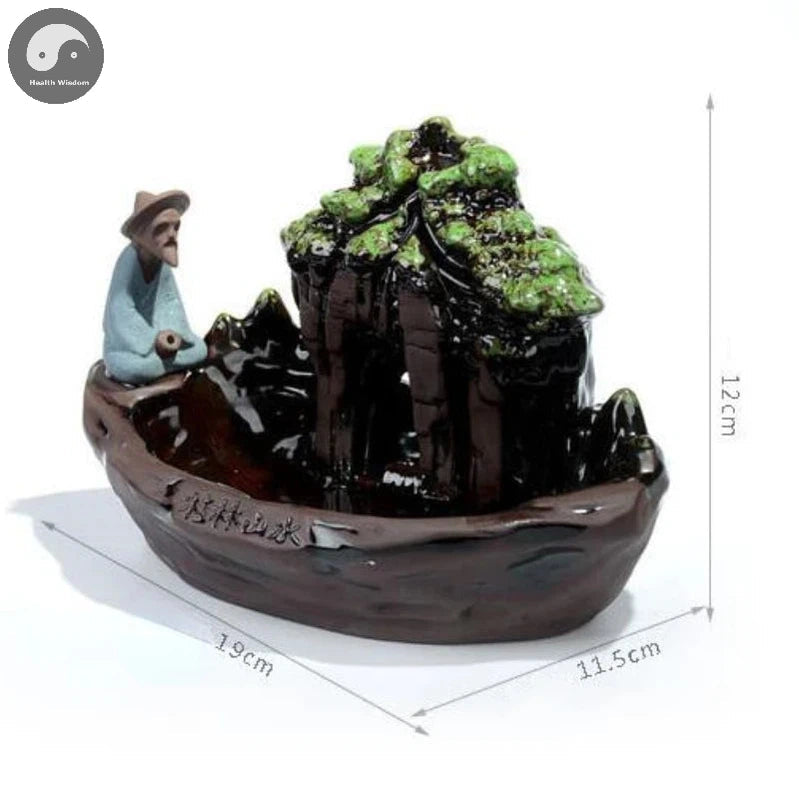 Creative Landscape of Guilin The Old Man Fishing Incense Cones Burner Incense Stick Holder Ceramic Censer Home Decoration-Health Wisdom™