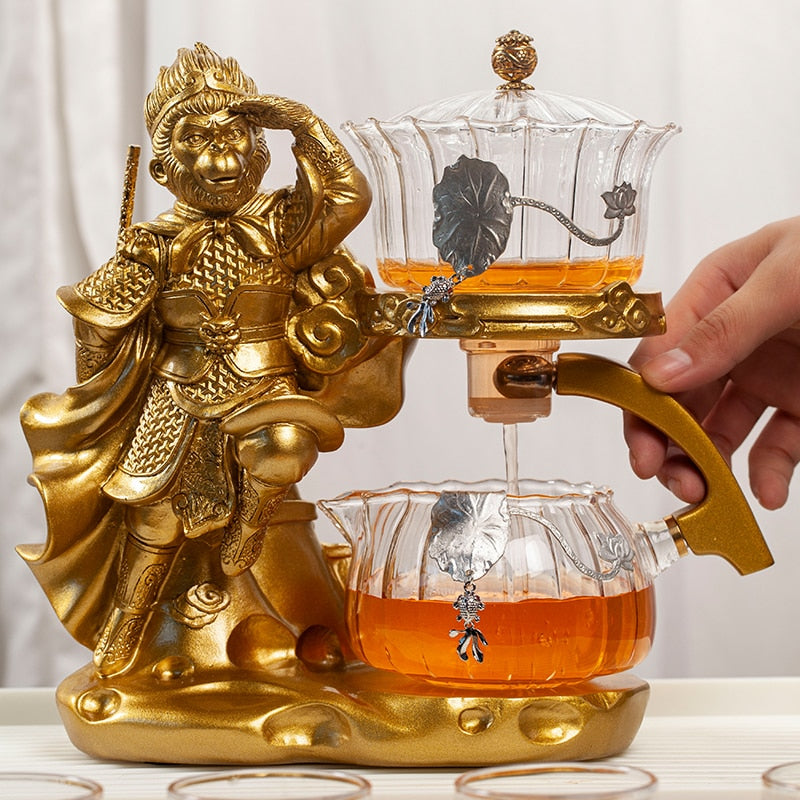 Creative Monkey King Glass Tea Set Automatic Teapot Tea Heat-resistant Kungfu Tea Drinking Tea Make Puer Tea Infuser-Health Wisdom™