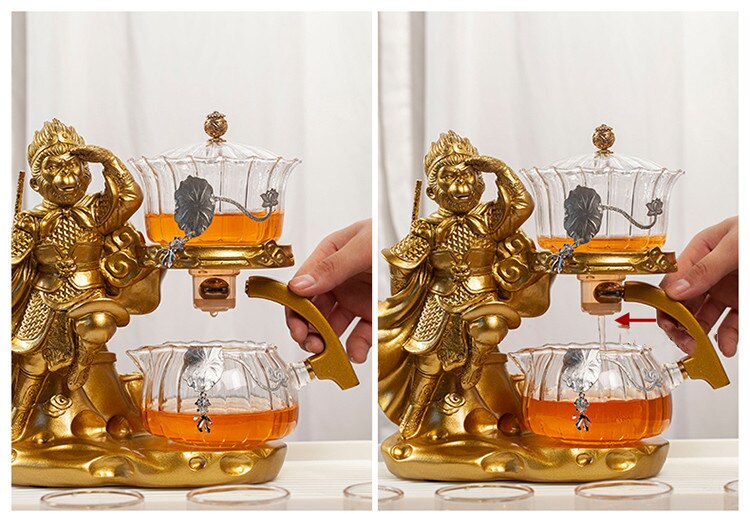 Creative Monkey King Glass Tea Set Automatic Teapot Tea Heat-resistant Kungfu Tea Drinking Tea Make Puer Tea Infuser-Health Wisdom™