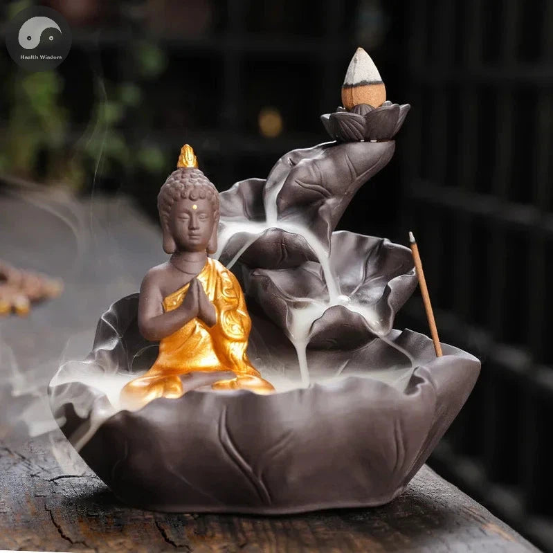 Creative Purple Clay Zen Buddha Backflow Incense Burner Lotus Incense Stick Holder, Aromatherapy Home Decor Censer - No Incense-Health Wisdom™