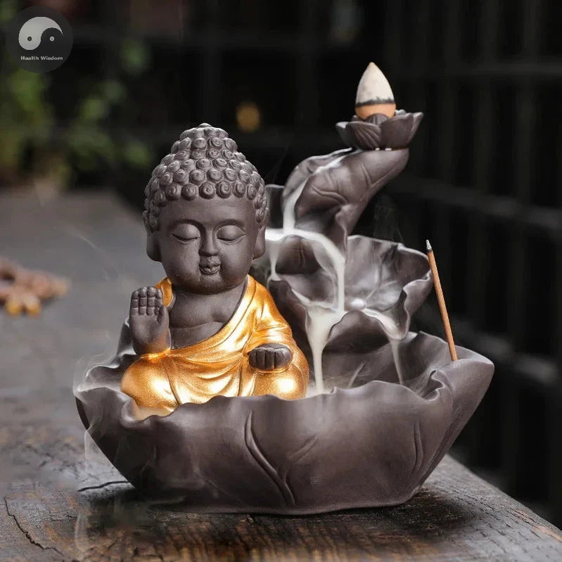Creative Purple Clay Zen Buddha Backflow Incense Burner Lotus Incense Stick Holder, Aromatherapy Home Decor Censer - No Incense-Health Wisdom™