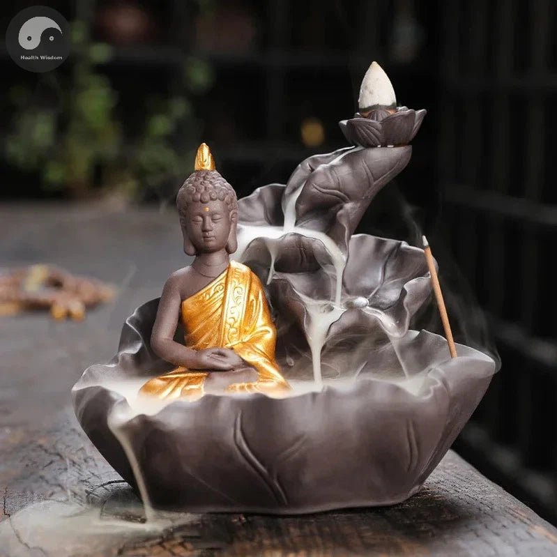 Creative Purple Clay Zen Buddha Backflow Incense Burner Lotus Incense Stick Holder, Aromatherapy Home Decor Censer - No Incense-Health Wisdom™