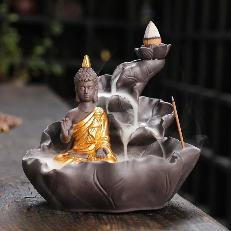 Creative Purple Clay Zen Buddha Backflow Incense Burner Lotus Incense Stick Holder, Aromatherapy Home Decor Censer - No Incense-Health Wisdom™