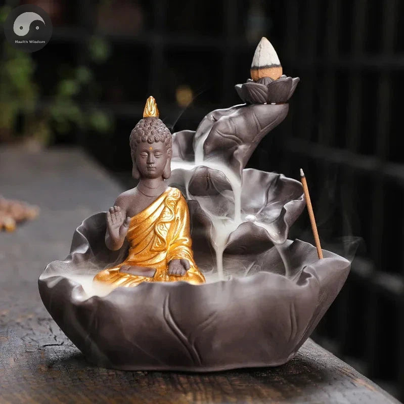 Creative Purple Clay Zen Buddha Backflow Incense Burner Lotus Incense Stick Holder, Aromatherapy Home Decor Censer - No Incense-Health Wisdom™