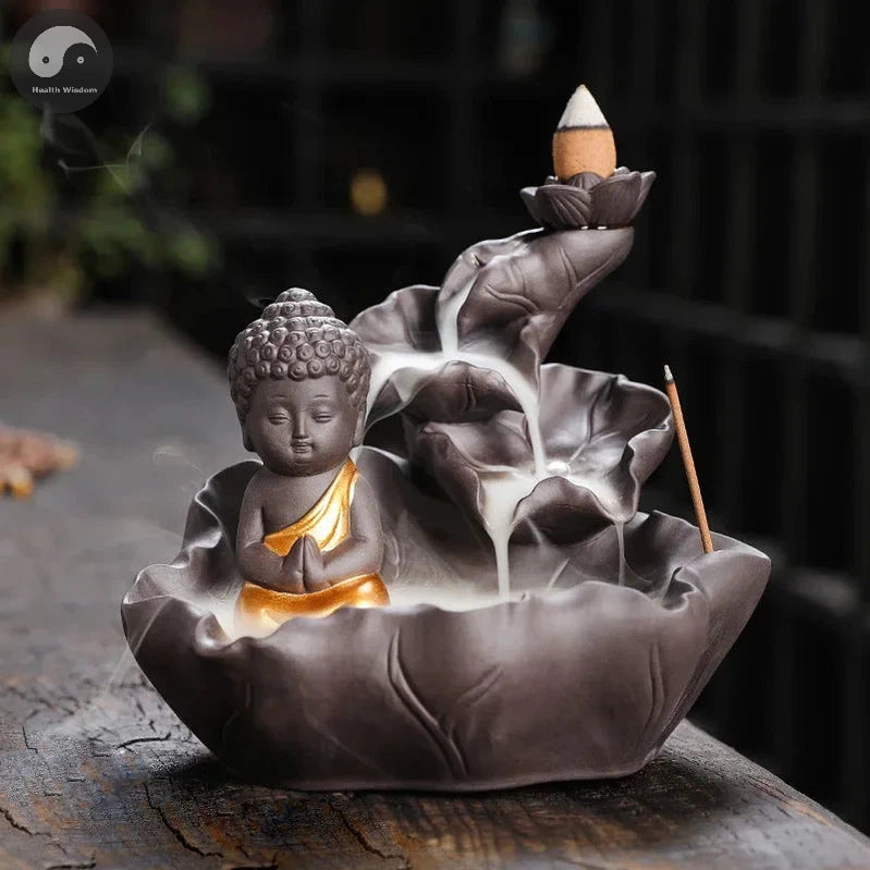 Creative Purple Clay Zen Buddha Backflow Incense Burner Lotus Incense Stick Holder, Aromatherapy Home Decor Censer - No Incense-Health Wisdom™
