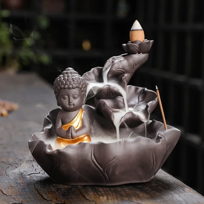 Creative Purple Clay Zen Buddha Backflow Incense Burner Lotus Incense Stick Holder, Aromatherapy Home Decor Censer - No Incense-Health Wisdom™