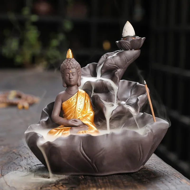 Creative Purple Clay Zen Buddha Backflow Incense Burner Lotus Incense Stick Holder, Aromatherapy Home Decor Censer - No Incense-Health Wisdom™