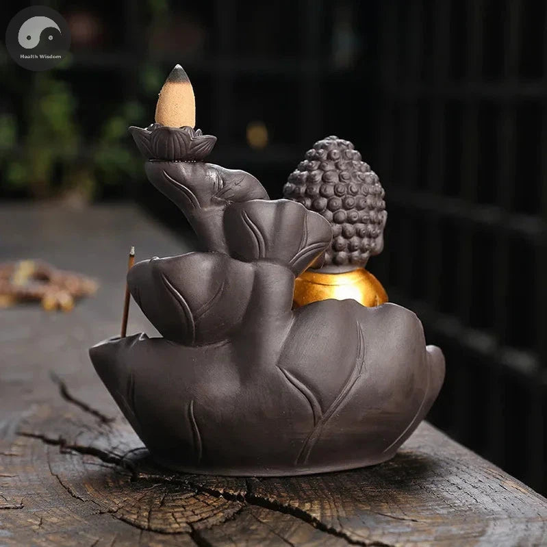 Creative Purple Clay Zen Buddha Backflow Incense Burner Lotus Incense Stick Holder, Aromatherapy Home Decor Censer - No Incense-Health Wisdom™