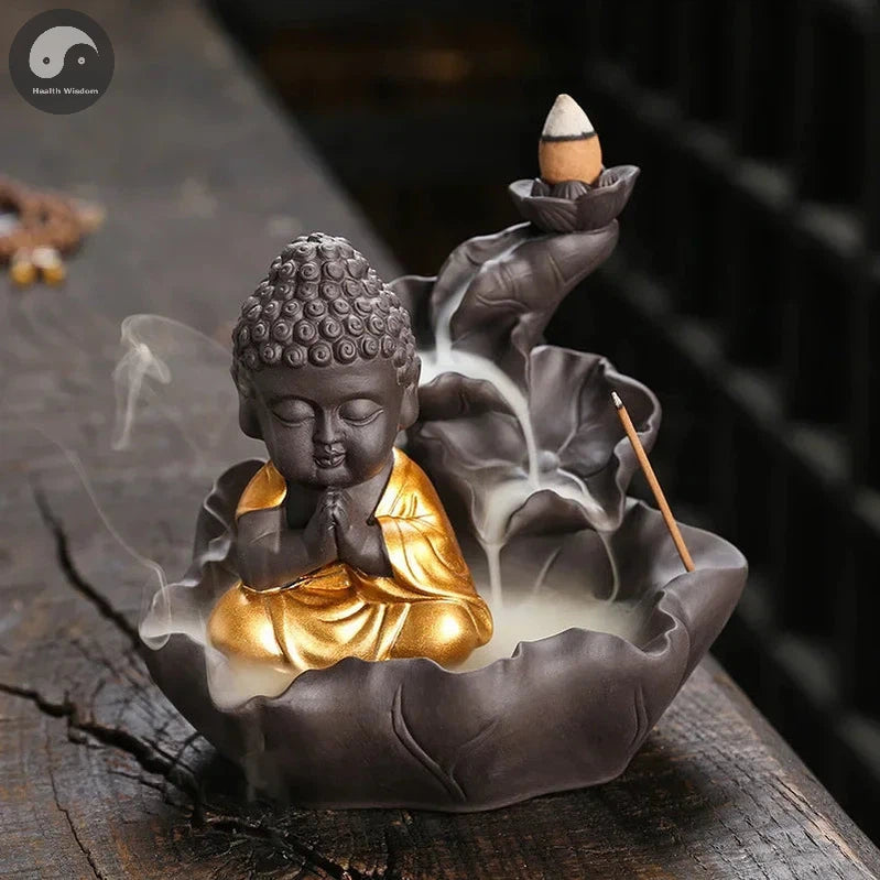 Creative Purple Clay Zen Buddha Backflow Incense Burner Lotus Incense Stick Holder, Aromatherapy Home Decor Censer - No Incense-Health Wisdom™