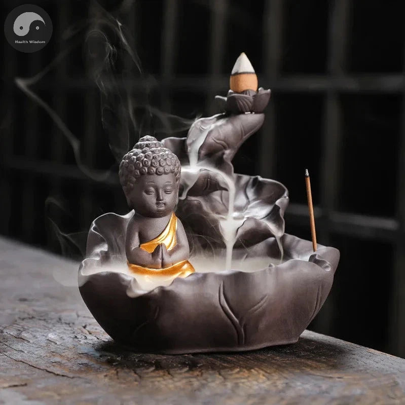 Creative Purple Clay Zen Buddha Backflow Incense Burner Lotus Incense Stick Holder, Aromatherapy Home Decor Censer - No Incense-Health Wisdom™