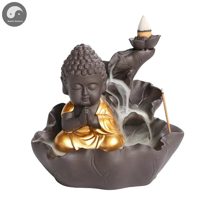 Creative Purple Clay Zen Buddha Backflow Incense Burner Lotus Incense Stick Holder, Aromatherapy Home Decor Censer - No Incense-Health Wisdom™