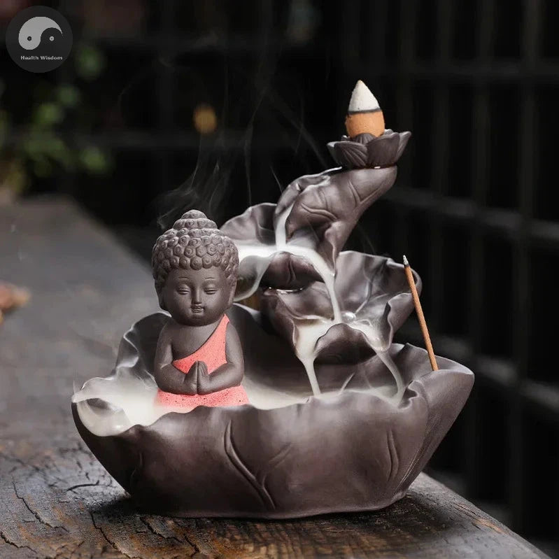 Creative Purple Clay Zen Buddha Backflow Incense Burner Lotus Incense Stick Holder, Aromatherapy Home Decor Censer - No Incense-Health Wisdom™