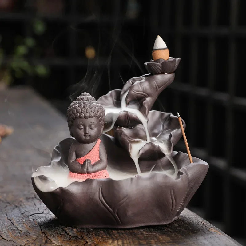 Creative Purple Clay Zen Buddha Backflow Incense Burner Lotus Incense Stick Holder, Aromatherapy Home Decor Censer - No Incense-Health Wisdom™