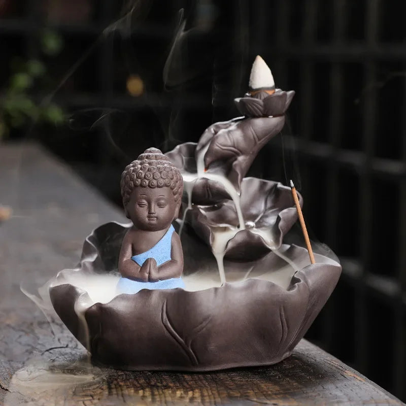Creative Purple Clay Zen Buddha Backflow Incense Burner Lotus Incense Stick Holder, Aromatherapy Home Decor Censer - No Incense-Health Wisdom™