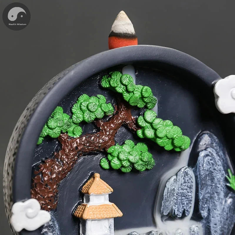Creative Resin Rockery Landscape Decoration, High Mountains, Flowing Water, Backflow Incense Burner Home Tabletop Decor-Health Wisdom™