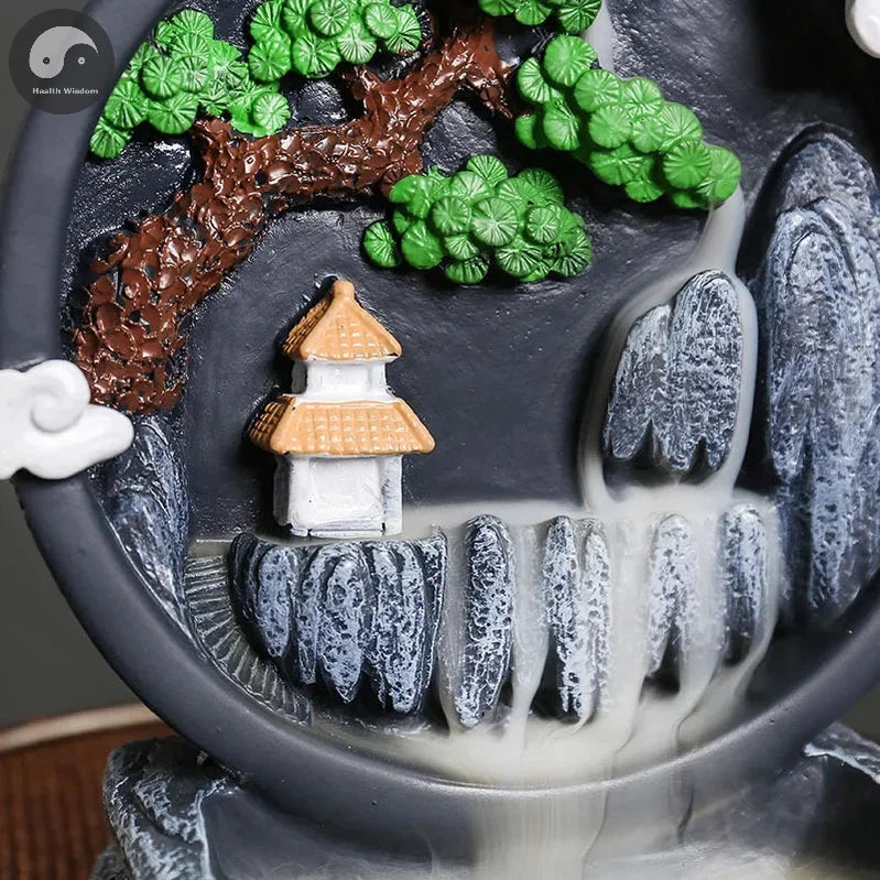 Creative Resin Rockery Landscape Decoration, High Mountains, Flowing Water, Backflow Incense Burner Home Tabletop Decor-Health Wisdom™