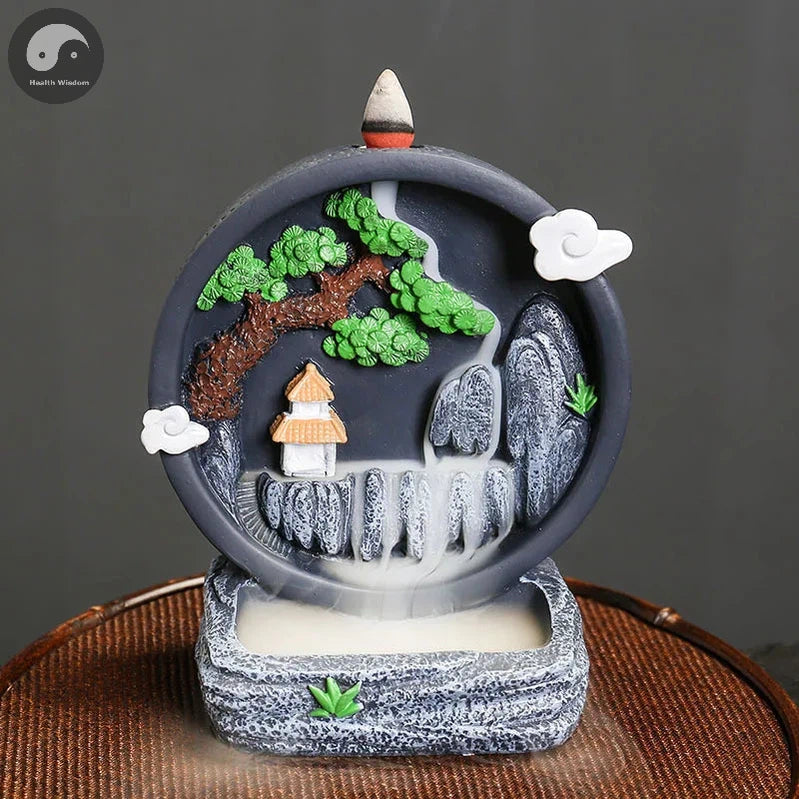Creative Resin Rockery Landscape Decoration, High Mountains, Flowing Water, Backflow Incense Burner Home Tabletop Decor-Health Wisdom™