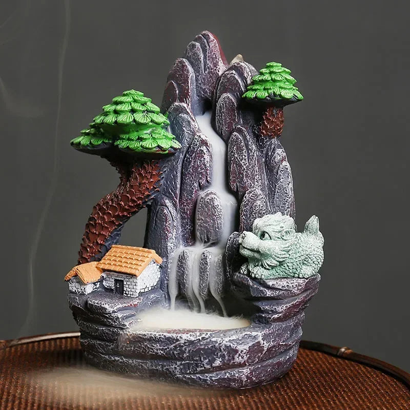 Creative Resin Rockery Landscape Decoration, High Mountains, Flowing Water, Backflow Incense Burner Home Tabletop Decoration-Health Wisdom™