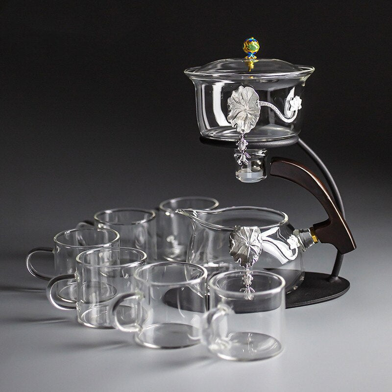 Creative Silver Inlaid Semi-automatic Tea Set Heat-resistant Glass Kung Fu Tea Set Teapot Teacup-Health Wisdom™