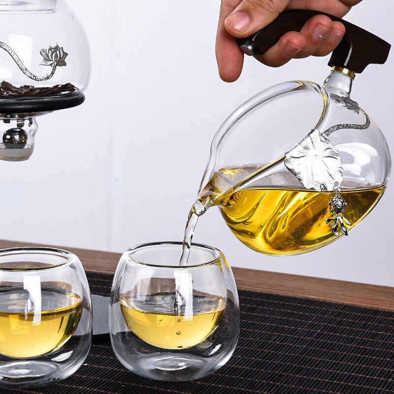 Creative Silver Inlaid Semi-automatic Tea Set Heat-resistant Glass Kung Fu Tea Set Teapot Teacup-Health Wisdom™