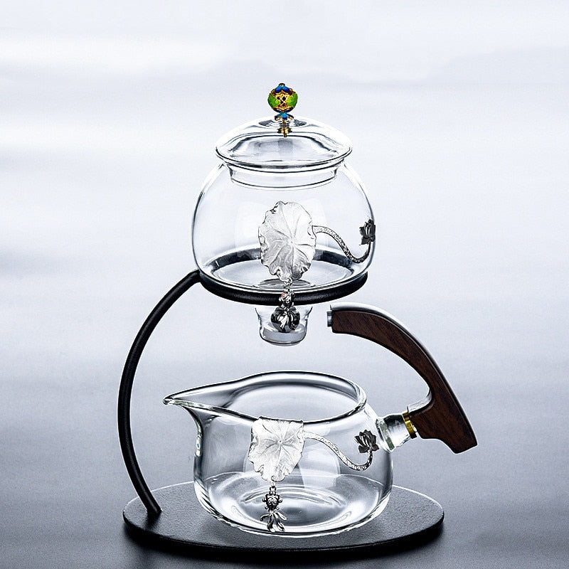 Creative Silver Inlaid Semi-automatic Tea Set Heat-resistant Glass Kung Fu Tea Set Teapot Teacup-Health Wisdom™