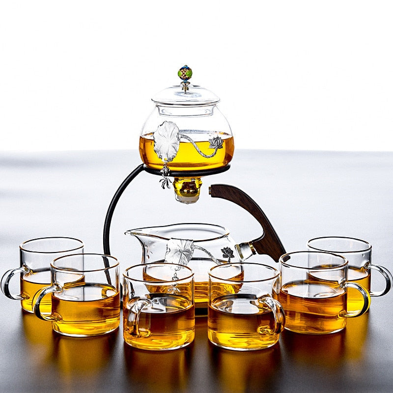 Creative Silver Inlaid Semi-automatic Tea Set Heat-resistant Glass Kung Fu Tea Set Teapot Teacup-Health Wisdom™