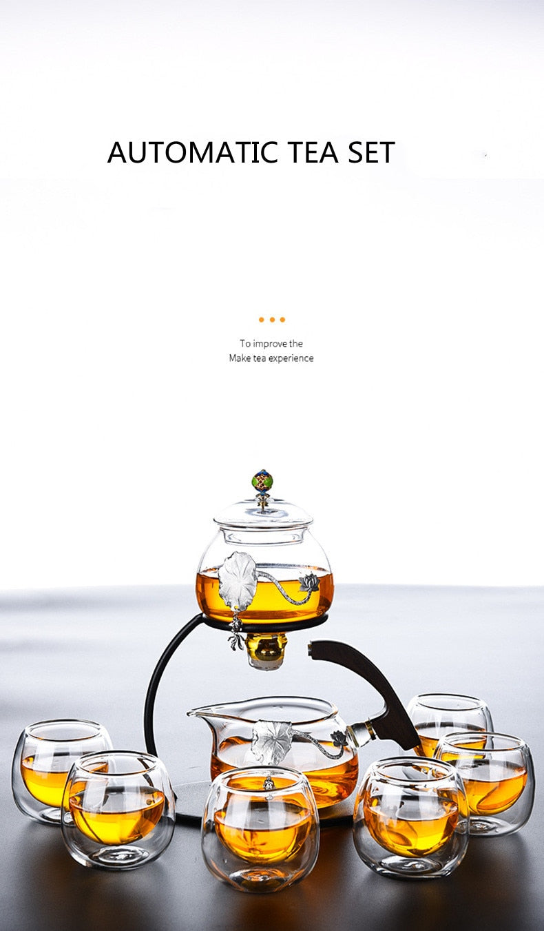 Creative Silver Inlaid Semi-automatic Tea Set Heat-resistant Glass Kung Fu Tea Set Teapot Teacup-Health Wisdom™