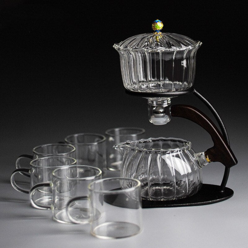 Creative Silver Inlaid Semi-automatic Tea Set Heat-resistant Glass Kung Fu Tea Set Teapot Teacup-Health Wisdom™