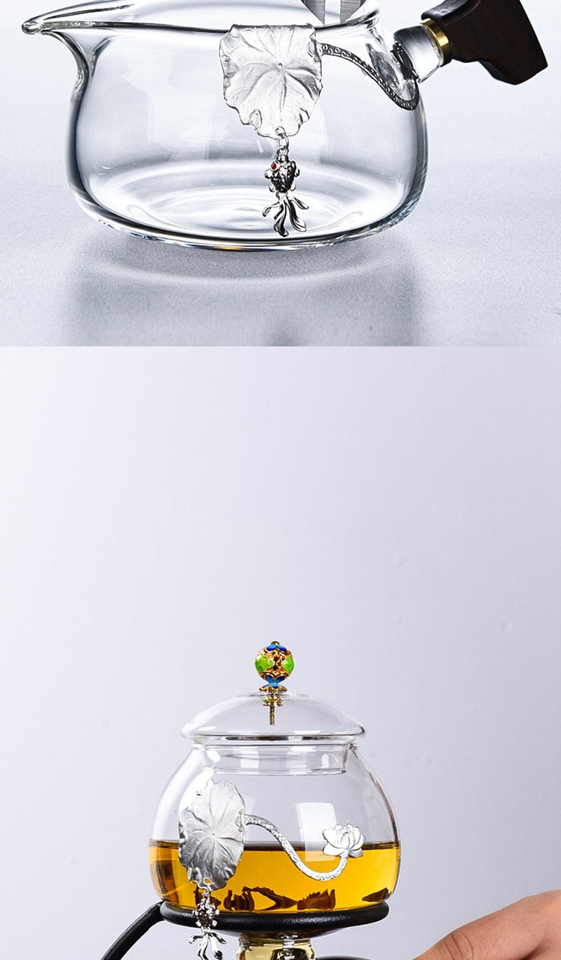 Creative Silver Inlaid Semi-automatic Tea Set Heat-resistant Glass Kung Fu Tea Set Teapot Teacup-Health Wisdom™