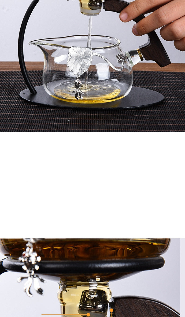 Creative Silver Inlaid Semi-automatic Tea Set Heat-resistant Glass Kung Fu Tea Set Teapot Teacup-Health Wisdom™